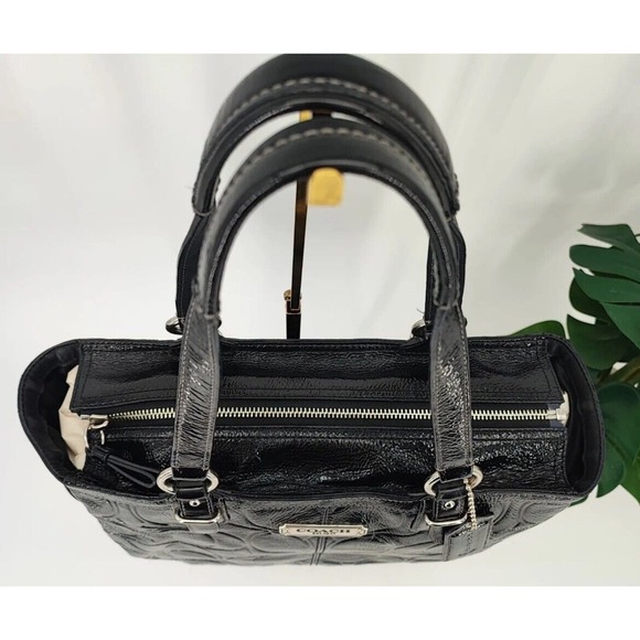 COACH Gallery Embossed Black Patent Leather Medium Tote Bag F19462 Fast Ship - Picture 4 of 15